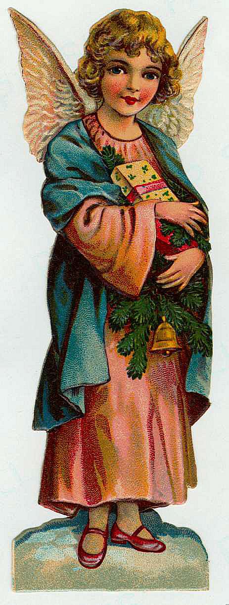 Victorian Angel Christmas Card with Wings and Evergreen
