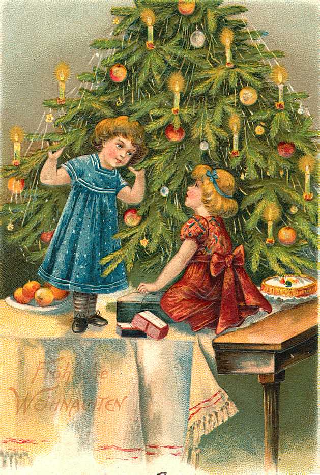 Victorian Children Christmas Tree Greeting Card, 1880s-1890s
