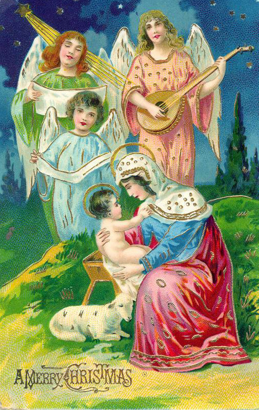 Victorian Christmas Angels Nativity Scene Greeting Card