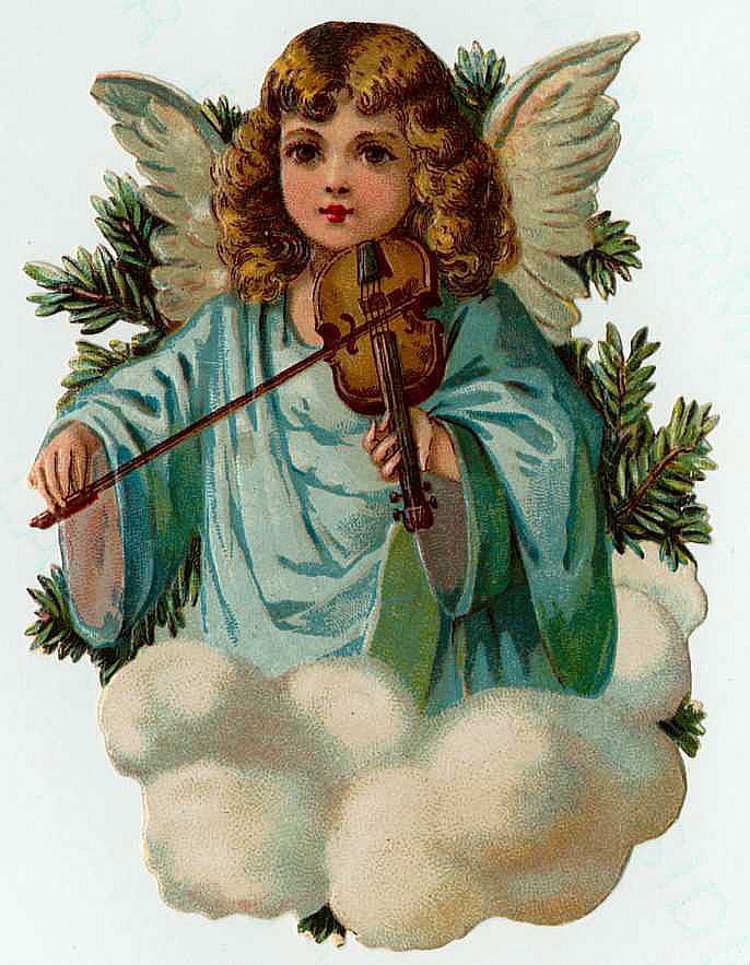 Victorian Angel Playing Violin Die-Cut Greeting Card