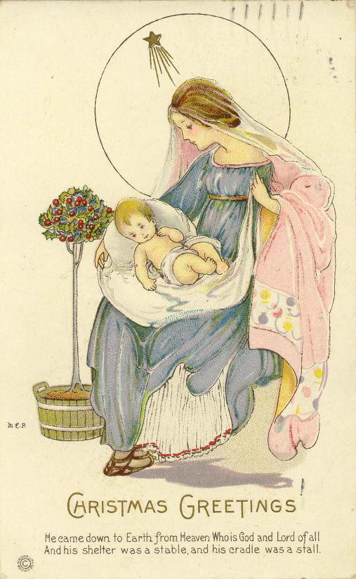 Victorian Christmas Greeting Card with Madonna and Child