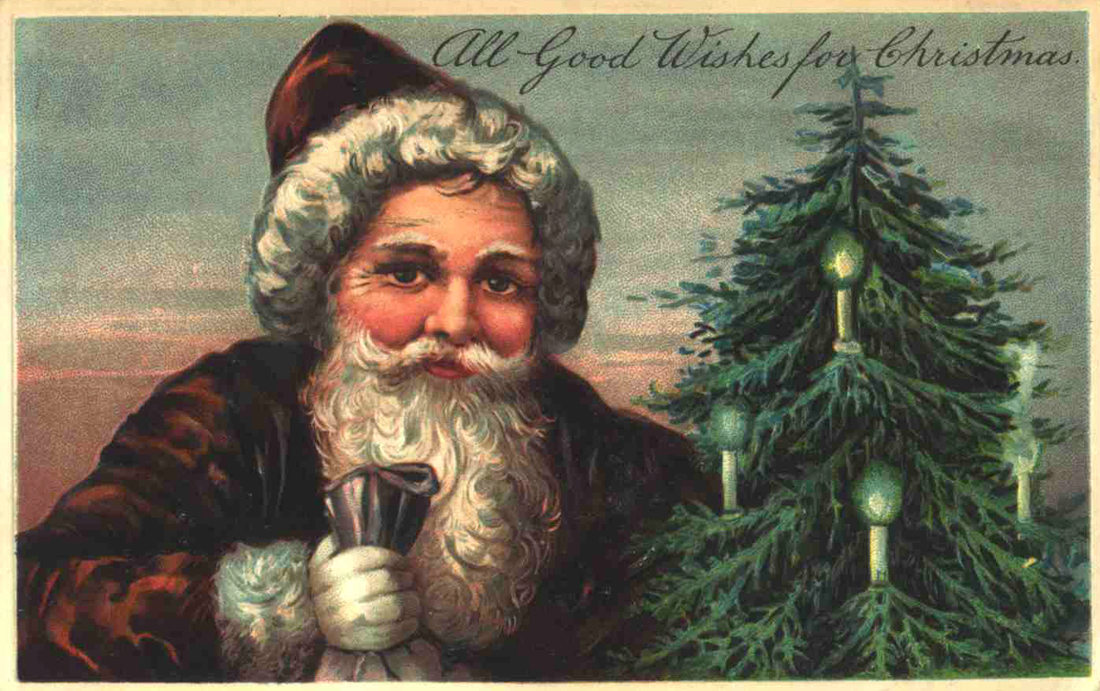 Victorian Santa Claus Christmas Greeting Card with Bell