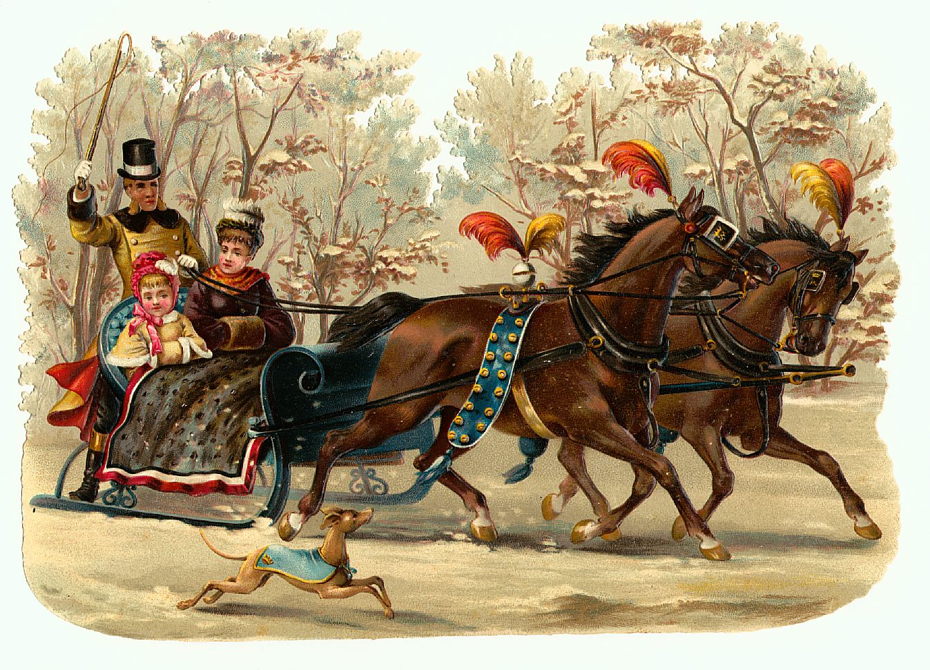 Victorian Sleigh Ride Christmas Card with Children & Horses