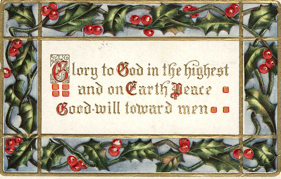 Victorian Christmas Greeting Card Holly Berries Religious Message