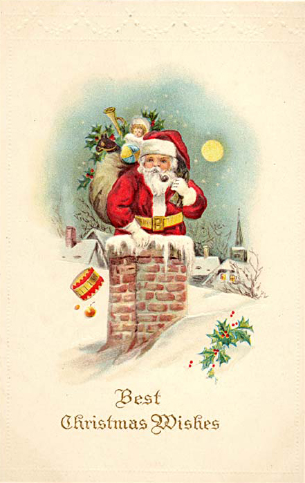 Victorian Santa Chimney Christmas Wishes Greeting Card