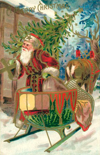 Victorian Santa Sleigh Christmas Greeting Card with Toys