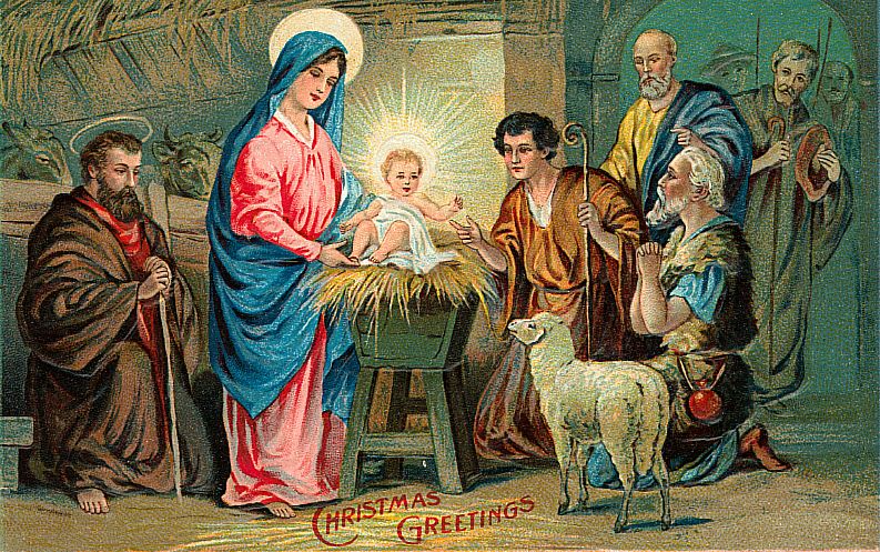 Victorian Christmas Nativity Greeting Card with Holy Family