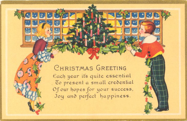 Vintage Christmas Greeting Card Children Window Scene Early 1900s