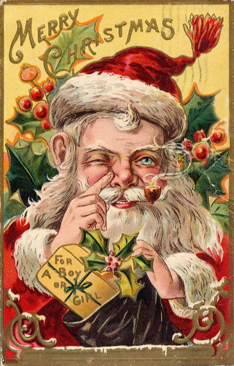 Victorian Santa Christmas Greeting Card with Holly