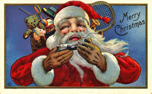 Vintage Christmas Santa Greeting Card with Toys - Early 1900s