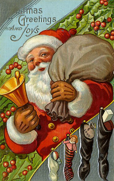 Victorian Christmas Santa Claus with Toys - Antique Greeting Card