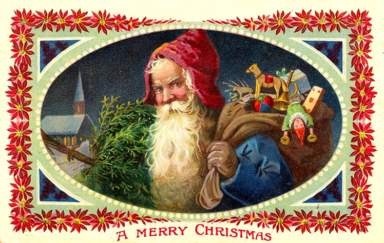 Victorian Christmas Greeting Card Santa Claus Lithograph