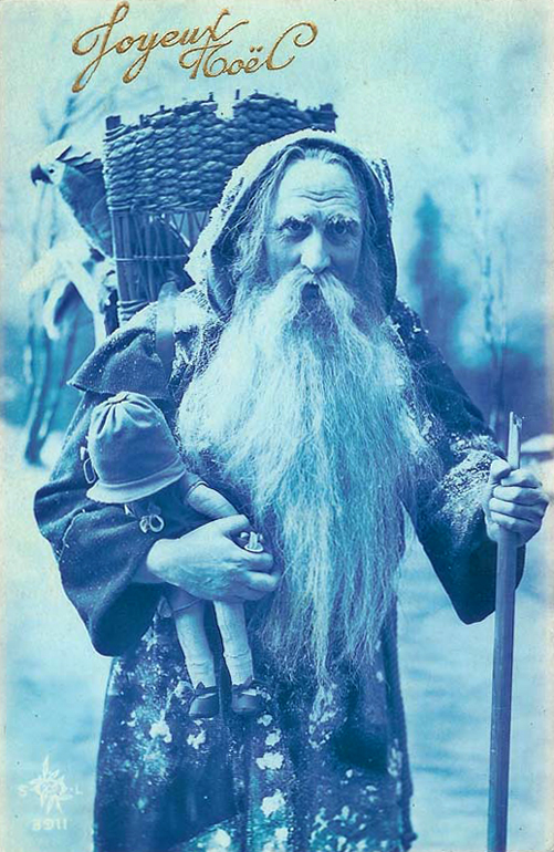 Vintage French Christmas Card with Santa & Child, Early 1900s