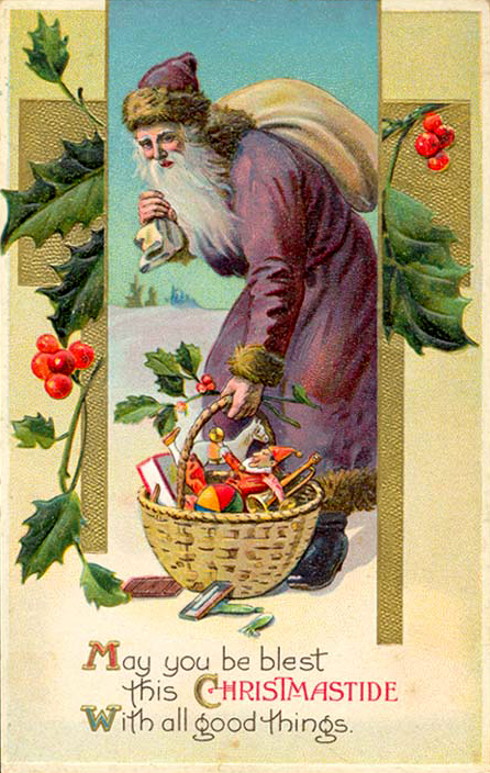 Vintage Christmas Christmastide Santa Greeting Card, Early 1900s