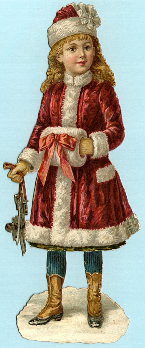 Victorian Christmas Girl Die-Cut Card 1880s-1890s