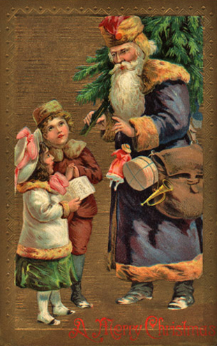 Victorian Santa Claus Christmas Greeting Card with Children