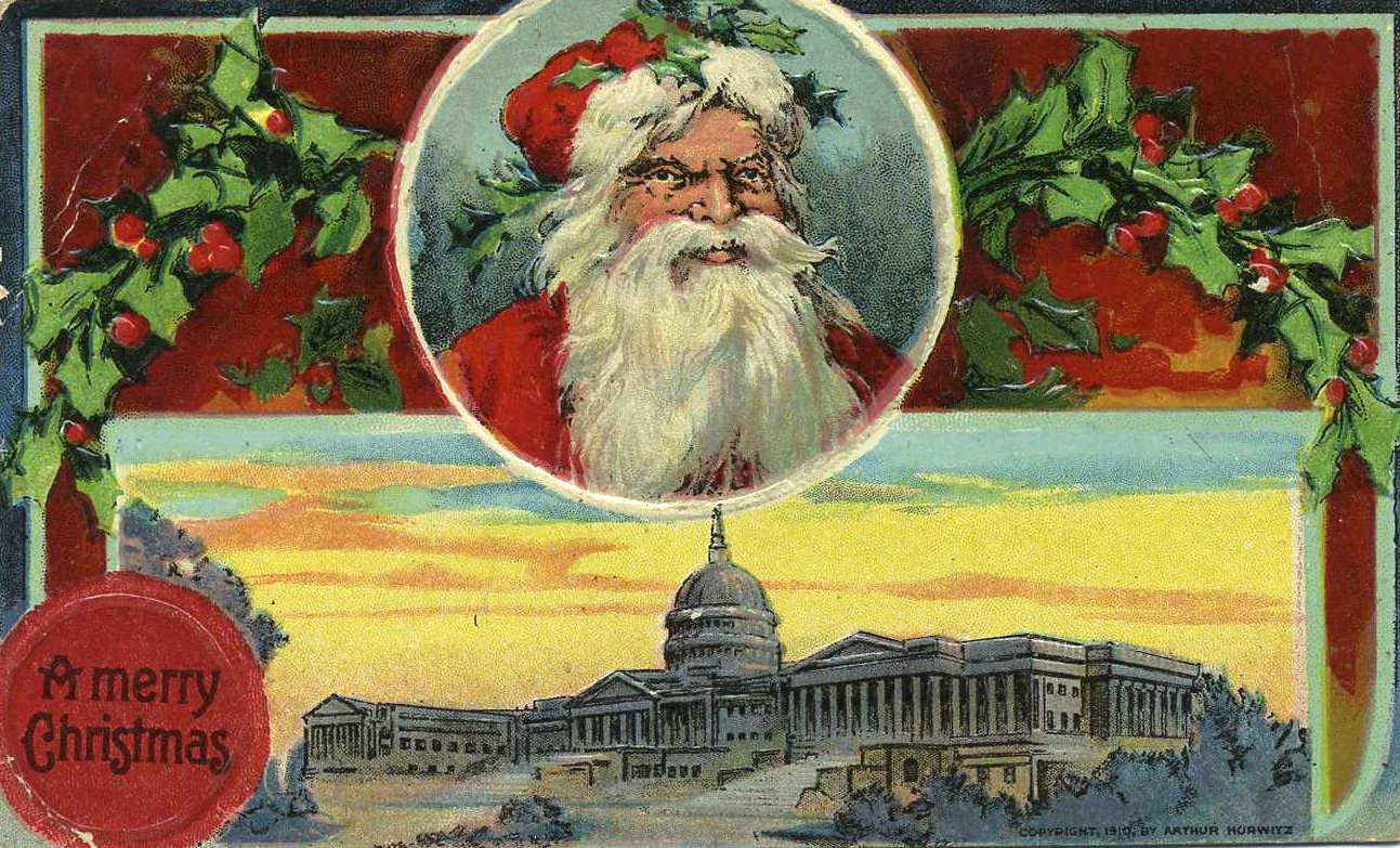 Vintage Christmas Santa Card with Capitol Building, 1910s