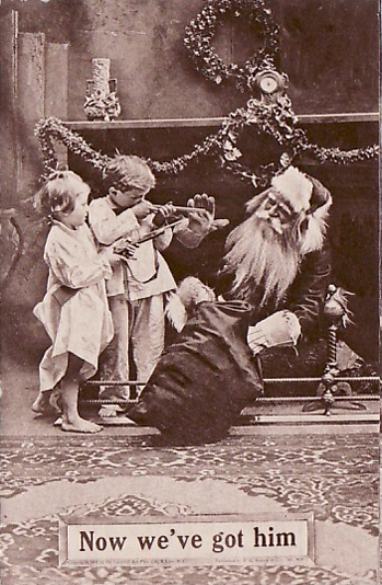 Vintage Christmas Card Santa Caught by Children Early 1900s