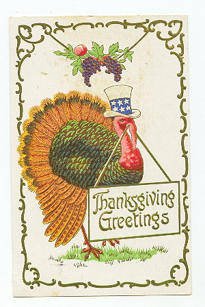 Vintage Thanksgiving Greeting Card with Turkey & Top Hat