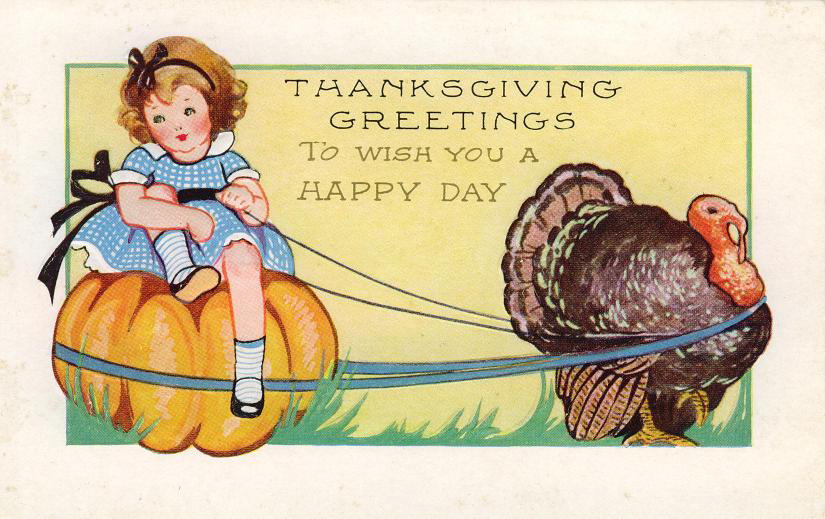 Vintage Thanksgiving Greeting Card with Child & Turkey, Early 1900s