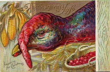Victorian Thanksgiving Greeting Card with Turkey Anthropomorphic Art