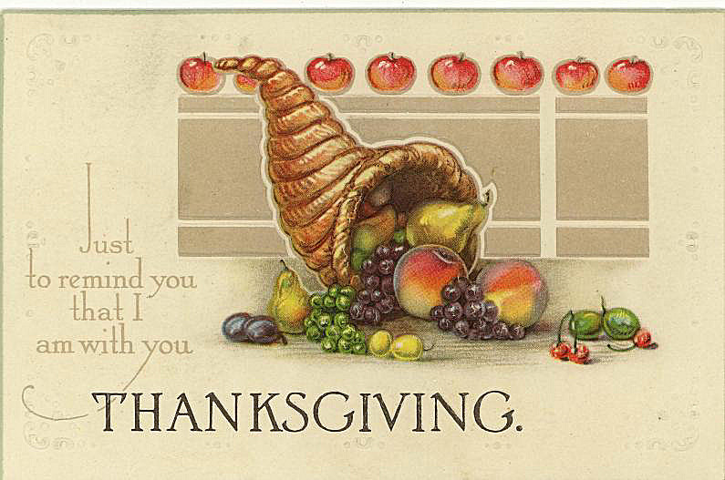 Vintage Thanksgiving Greeting Card with Cornucopia & Fruit