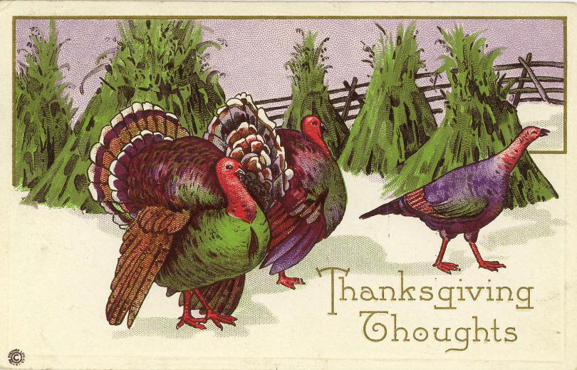 Vintage Thanksgiving Greeting Card with Wild Turkeys & Pheasant