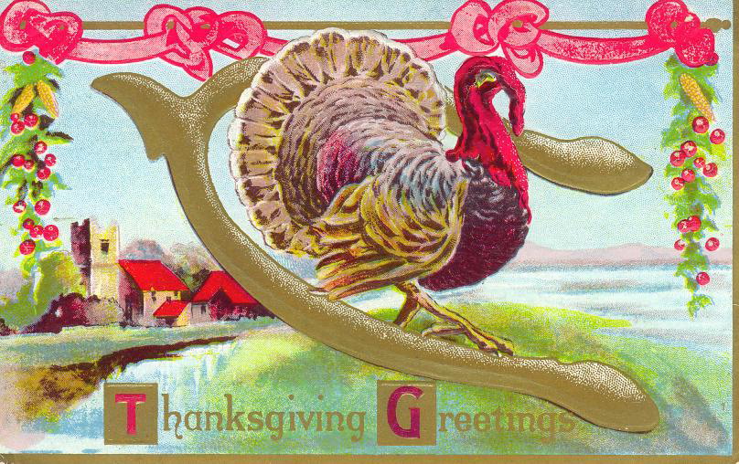 Vintage Thanksgiving Turkey Die-Cut Greeting Card, Early 1900s