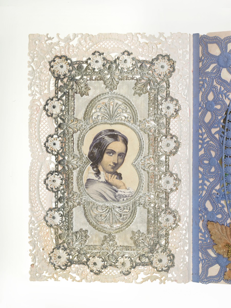Victorian Die-Cut Greeting Card with Portrait & Ornamental Lace
