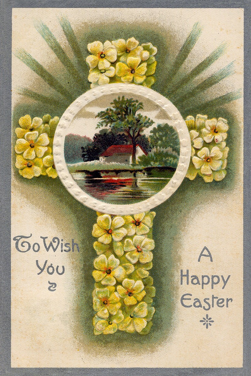 Victorian Easter Cross Greeting Card Yellow Flowers 1890s