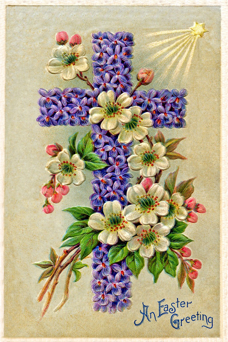 Victorian Easter Greeting Card with Floral Cross Design