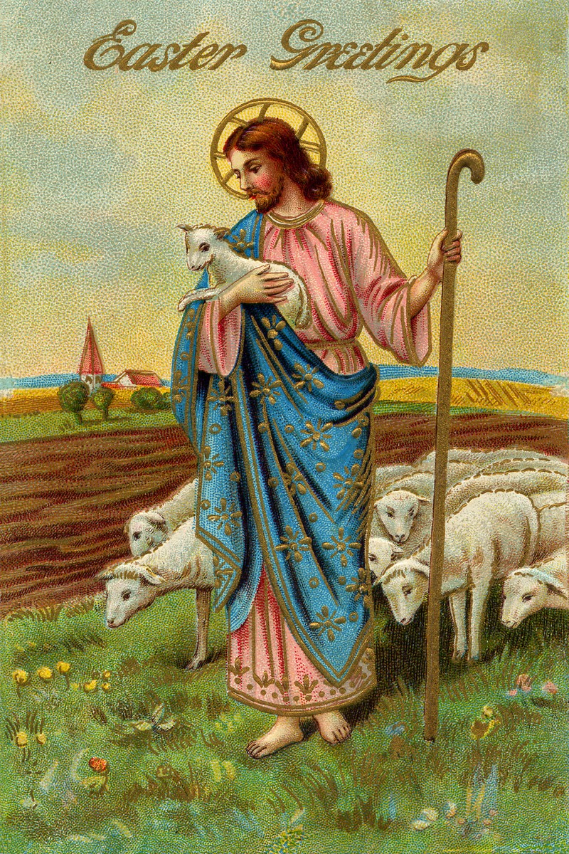 Victorian Easter Greetings Card with Jesus & Sheep