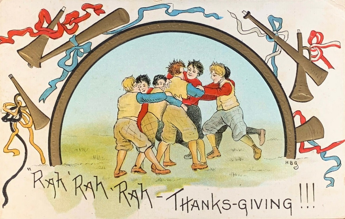 Vintage Thanksgiving Greeting Card with Children and Sports