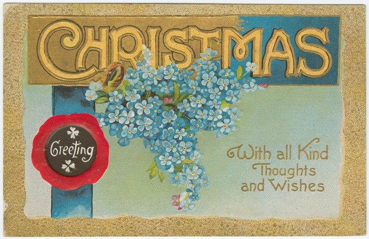 Edwardian Christmas Postcard Forget-Me-Nots Gold Embossed