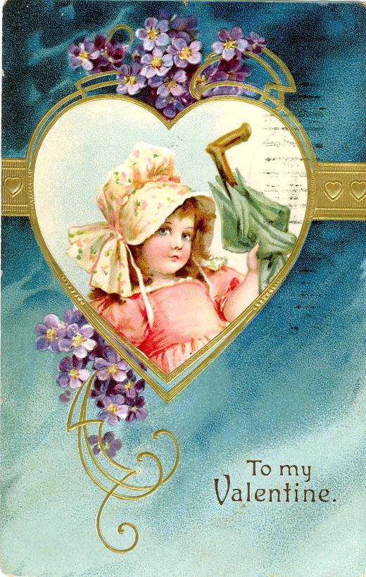 Victorian Valentine's Day Greeting Card with Girl in Bonnet