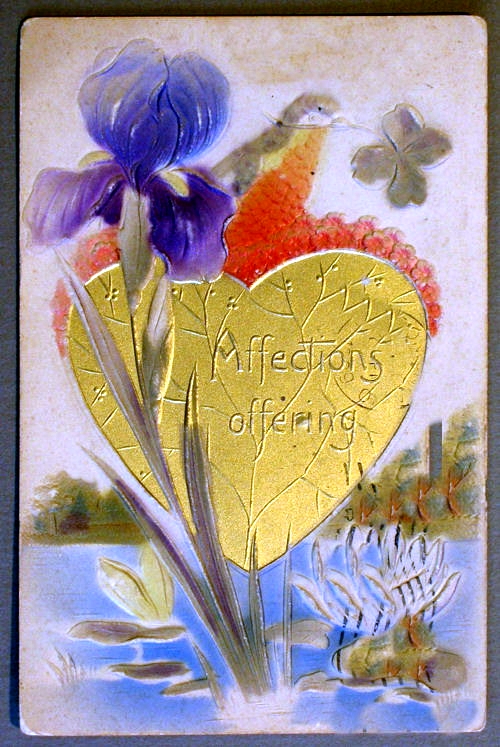 Victorian Affections Offering Gold Heart Iris Greeting Card