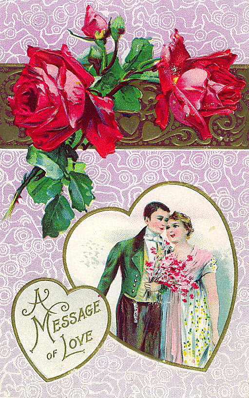 Victorian Love Message Greeting Card with Red Roses
