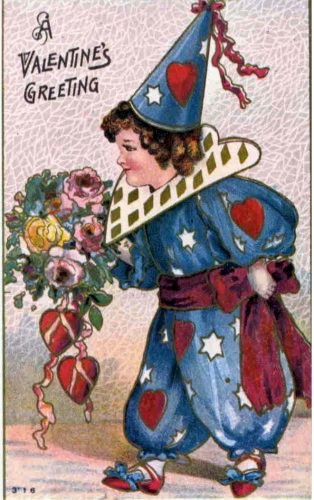 Vintage Valentine's Day Greeting Card with Clown Character