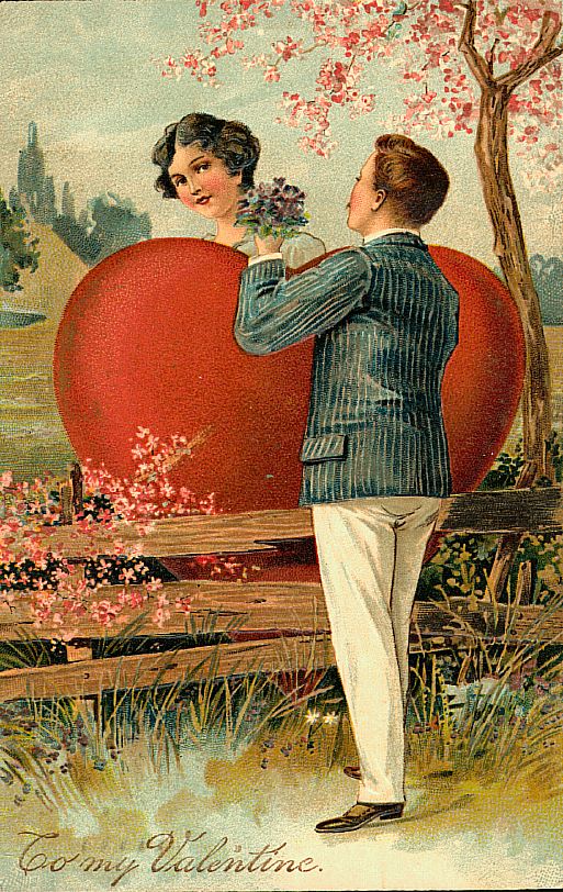 Victorian Valentine's Day Greeting Card with Giant Red Heart