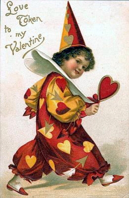 Victorian Valentine Love Token Jester Cupid Vintage Greeting Card