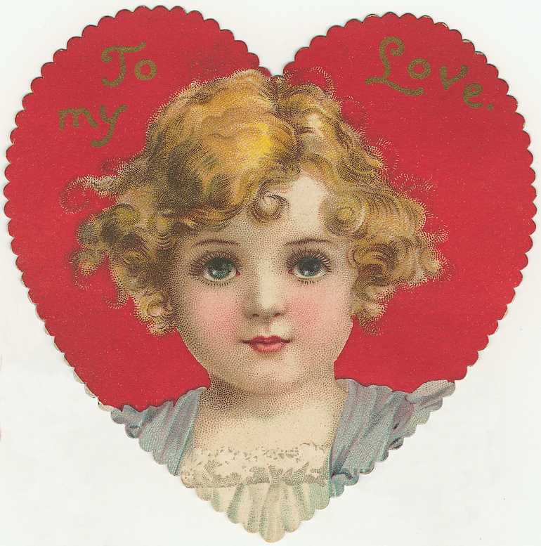Victorian Valentine Die-Cut Heart with Golden-Haired Child Portrait