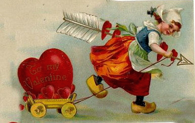 Victorian Valentine Dutch Girl Heart Cart Greeting Card