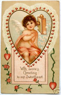 Victorian Valentine Card Cherub Heart Design with Love's Greeting