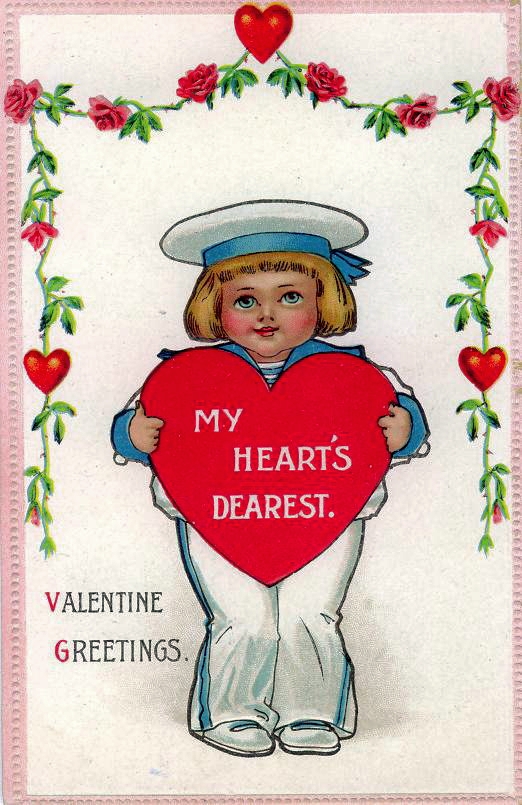 Vintage Valentine Greeting Card Sailor Boy with Heart
