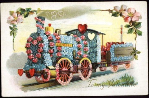Victorian Floral Train Valentine Card - Antique Romantic