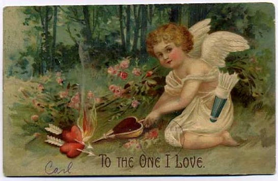 Victorian Cupid Valentine Card 'To the One I Love' - 1890s