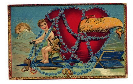 Victorian Valentine's Day Cherub Bicycle/Scooter Greeting Card