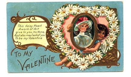 Victorian Valentine's Day Greeting Card with Daisy Heart & Cherub