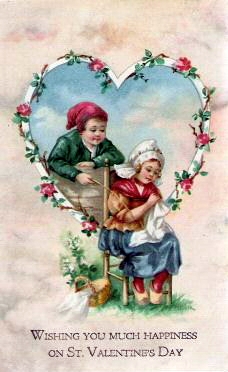 Victorian St. Valentine's Day Card with Children Heart Wreath