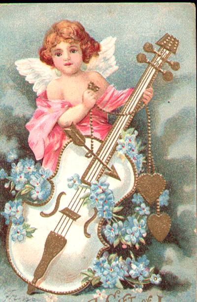 Victorian Cherub Angel with Cello Greeting Card